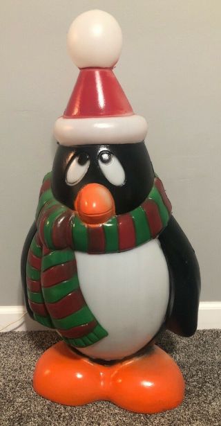 Chilly Penguin Blow Mold 28 " Plastic Red Green Scarf General Foam Yard Cool