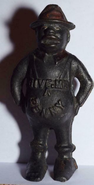 Vtg.  " Give Me A Penny " Cast Iron Coin Bank - African Americana - Black - Hubley