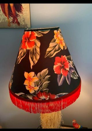 Large Dancing Motion Hula Girl Lamp W/ Fringe Shade Hawaiian Kitsch 5