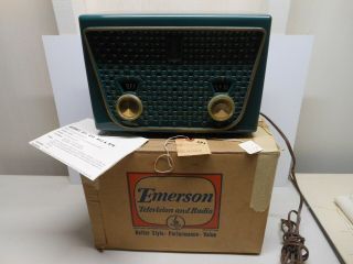 Vintage 1957 Emerson 852 B Mid Century Modern Tube Radio W/ Box And Papers New?