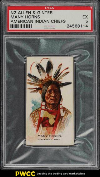 1888 N2 Allen & Ginter American Indian Chiefs Many Horns Psa 5 Ex (pwcc)