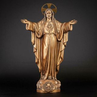 Jesus Sculpture | Sacred Heart Statue Christ Figure Gilded Metal Figurine 17 "