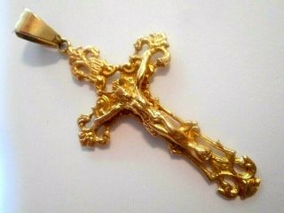 18k Solid Gold Ornate Antique Crucifix Cross Pendant Handmade 2 - 3/16 " L 5.  35g
