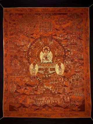 Rare Masterpiece Handpainted Tibetan Full Buddha Life Thangka Chinese Painting