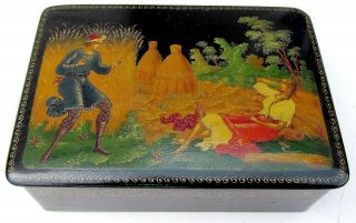 1929 Russian Palekh School Rare Paper Mache Lacquer Box Signed Dated Vintage