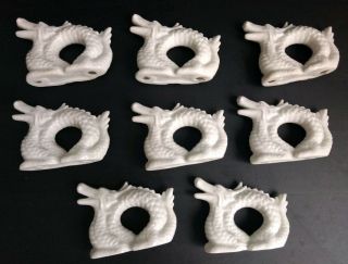 Chinese Dragon White Porcelain Napkin Rings Set Of 8