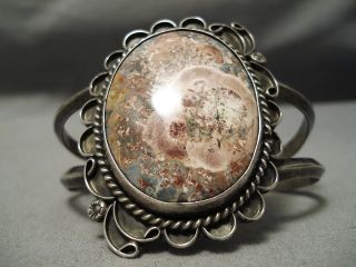 Rare Towering Vintage Navajo Petrified Wood Sterling Silver Bracelet Old