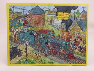 Vintage Mickey Mouse Train Frame Tray Puzzle Disney Cartoon 1960s Jaymar Toy
