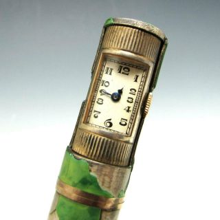 Vintage Cartier Tube / Lipstick Watch Lighter Sterling Silver & 14k Gold Enamel