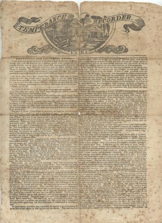 1833 Rare Old Newspaper Flyer Temperance Recorder Philadelphia Pennsylvania