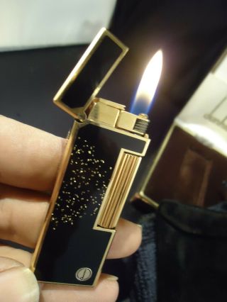 Dunhill Rollagas Lighter - Black Lacquer - Gold Dust - Cased - Feuerzeug/Briquet 10