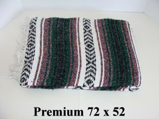72 X 52 Dark Green Hand Made Authentic Mexican Falsa Blanket Throw Rug Premium
