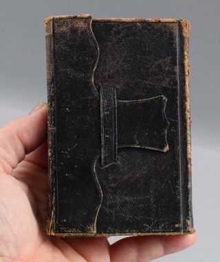 Antique 1863 Civil War Pocket Bible Leather Strap Holder Testament,  Gilded