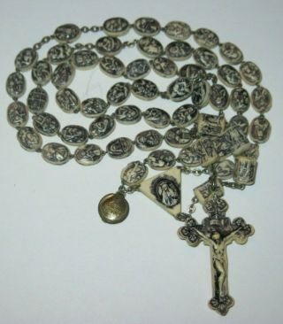 Vintage Civelli Rosary Ivorine Pictorial Litanies Latin Catacombs Soil Relic