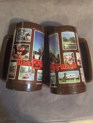 2 Vintage 70’s Walt Disney World Thermo Serv Mug Cup 6.  5 “ Tall 16oz Collectible