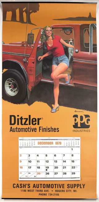 Large 1980 Complete Ditzler Automotive Advertising Pin - Up Daisy Dukes Calendar