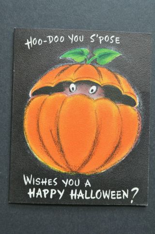 Vintage Halloween Card Hallmark Ghost Hides In Pumpkin Hoo - Doo Signed 1950s