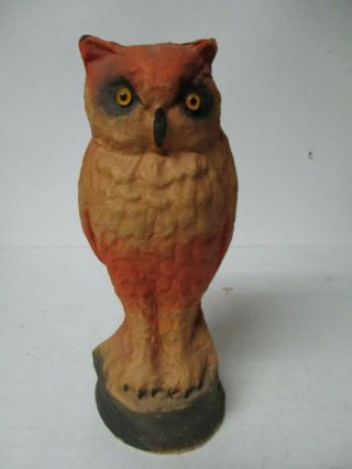 Vintage Halloween Mache Standing Orange Owl