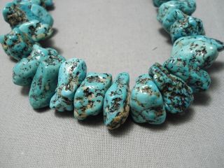 CHUNKY HUGE VINTAGE NAVAJO SPIDERWEB TURQUOISE NUGGETS NECKLACE OLD 2