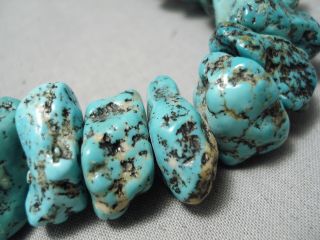 CHUNKY HUGE VINTAGE NAVAJO SPIDERWEB TURQUOISE NUGGETS NECKLACE OLD 3