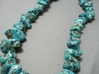 CHUNKY HUGE VINTAGE NAVAJO SPIDERWEB TURQUOISE NUGGETS NECKLACE OLD 4