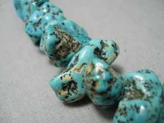 CHUNKY HUGE VINTAGE NAVAJO SPIDERWEB TURQUOISE NUGGETS NECKLACE OLD 5