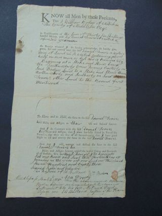 C.  1783 Antique Revolutionary War Era Partially Printed Deed Natik Massachusetts