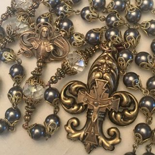 Catholic French Rosary St Joan Of Arc Bronze Handmade Fleur De Lis Filigree