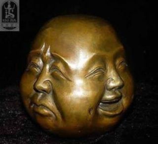 Rare Chinese Tibet Brass 4 Faces Buddha Head Statue
