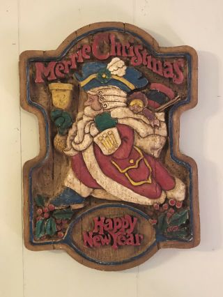 Handmade Christmas Happy Year Pub Sign Al Pisano Carved? Hand Painted Unique