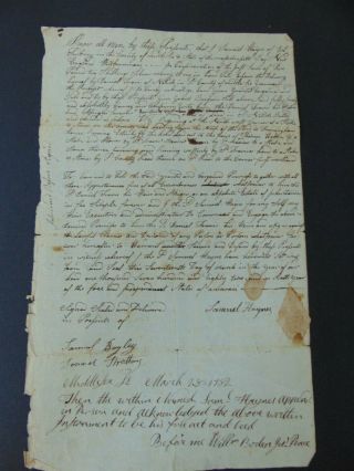 C.  1782 Antique Revolutionary War Era Manuscript Deed Natik Massachusetts