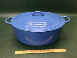 Vintage Le Creuset Cast Iron Enamel Oval Dutch Oven Roaster Blue 9.  5 Qrt