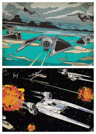 2x Rouge One Line Art Scenes | Battle In Space & Land | Star Wars Card Trader