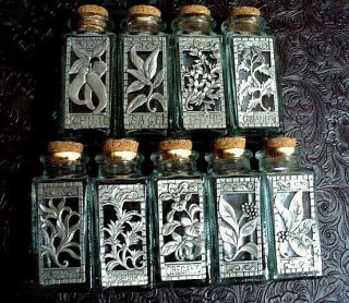 Rare Vintage Seagull Pewter Set Of 9 Spice Herb Jars