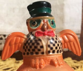 RARE NEAR Vintage Halloween Celluloid Viscoloid Owl & JOL Roly Poly Toy 20s 8