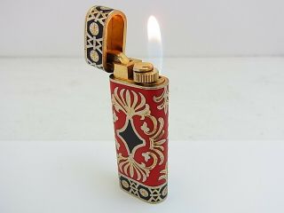 Cartier Paris Roy King K18 Gold Plated Hand Carving Engraved Gas Lighter F/s