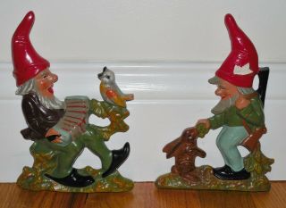 Two Vintage Heissner West Germany Terra Cotta Gnomes Wall Hangings - Rare