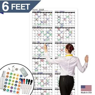 Large Dry Erase Wall Calendar - 2019 Giant Reusable Yearly - Annual 12 Month.