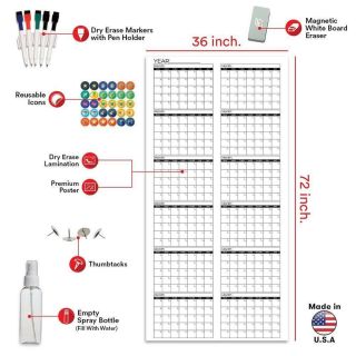 Large Dry Erase Wall Calendar - 2019 Giant Reusable Yearly - Annual 12 Month. 4