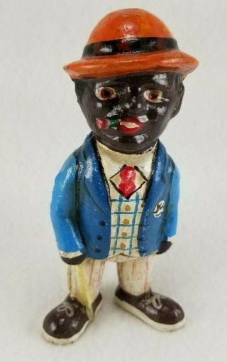 Black Americana Cast Iron Coin Bank - Man In Suit Smoking Cigar Or Cigarette