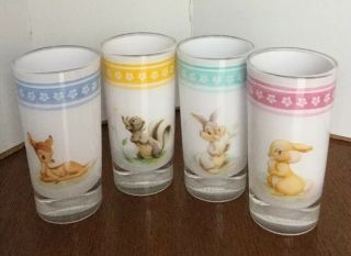 4 Pc Disney Store Bambi Thumper Acrylic Cup Glass Set Flower Tumblers Glasses