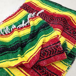 Falsa Mexican Blanket Hand Woven Rasta Serape Throw Yoga Mat Southwest Fiesta