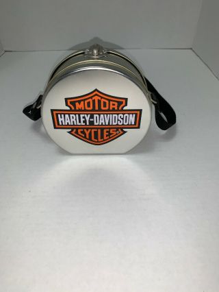 Harley Davidson Tin Box Shoulder Purse 1999 Series 1 Logo Silver Small Round Bag