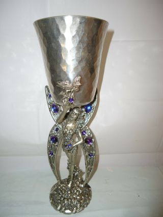 Vintage Fellowship Foundry Fairy Pewter 10 " Goblet With Purple Crystals