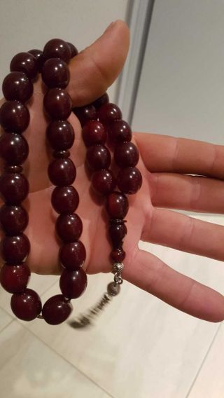 100 German Bakelite 33 Prayer Beads Rosary 78 Grams Cherry Color Misbah