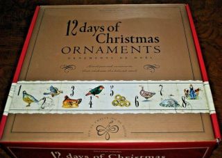 Williams Sonoma 12 Days Of Christmas Blown Glass Ornament Set Euc Rare