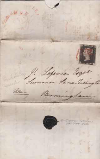 1840 Qv Cover With A 1d Penny Black Stamp Pl 8 Leicester Skeleton Pmk Cat £1000