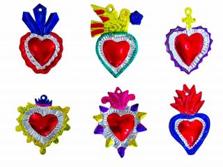 Mexican Milagros Charms Mexican Folk Art Sacred Heart Tin Ornaments Ex Voto Nich
