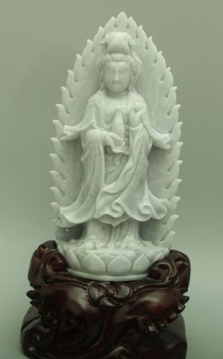 Cert ' d Untreated Green jadeite Jade Statue Sculpture bodhisattva 菩萨 q70872Q6H 7
