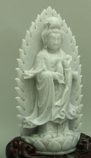 Cert ' d Untreated Green jadeite Jade Statue Sculpture bodhisattva 菩萨 q70872Q6H 9